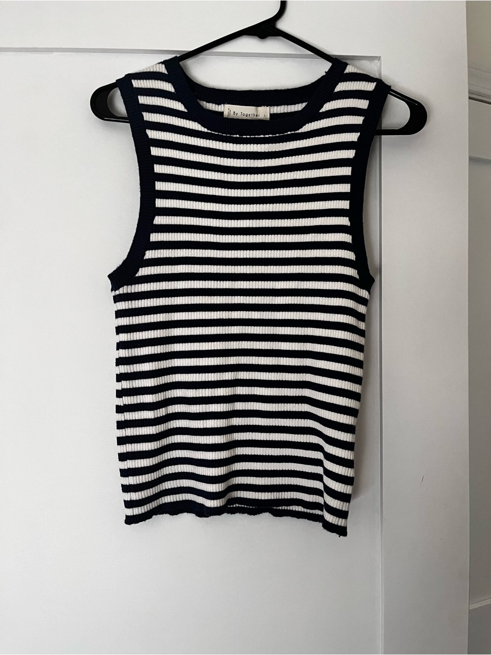 Striped Sleeveless Knit Top - Navy & White